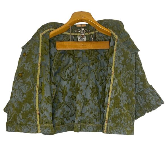Ivy Jane Jacquard Coat Balloon Sleeves Jacket Green Blue Jeweled Buttons Size: S - Picture 3 of 7